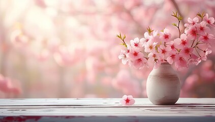 Wall Mural - springtime cherry blossoms sunny and bright pink sakura flowers. blurred background of trees floral 