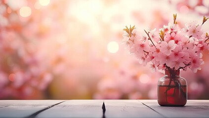 Wall Mural - springtime cherry blossoms sunny and bright pink sakura flowers. blurred background of trees floral 