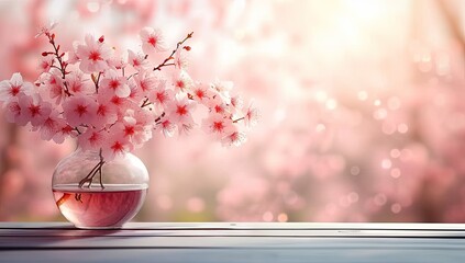 Wall Mural - springtime cherry blossoms sunny and bright pink sakura flowers. blurred background of trees floral 
