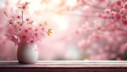 Wall Mural - springtime cherry blossoms sunny and bright pink sakura flowers. blurred background of trees floral 