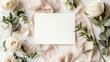 Wedding invitation, blank white paper canvas. Add your text. Inspiration, flower minimalistic design with pastel colors. Moody pictures.
