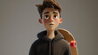 A cool and edgy cartoon teenager with a skateboard, sporting a black sweatshirt, comes to life in this dynamic 3D headshot illustration. Perfect for capturing the rebellious spirit of skateb