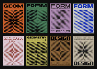 Poster - Set Of Halftone Geometric Textures Vector Design. Collection of Modern Abstract Futuristic Brutalist Posters.