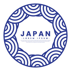 Wall Mural - Circle frame with blue wave pattern in Japanese style. Border template.