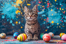 Cat With Easter Eggs Generative Ai 
