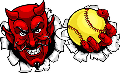 Wall Mural - Devil Softball Sports Team Mascot