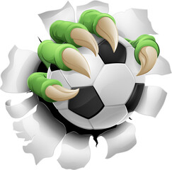 Canvas Print - Soccer Football Ball Claw Cartoon Monster Hand