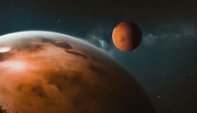 Earth Planet And Red Planet Mars In Deep Space Distance Between Planets Elements Of This Image Furnished By Nasa