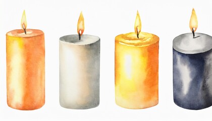 Sticker - watercolor candle set on a white background decorative candles isolated watercolor design elements for holidays