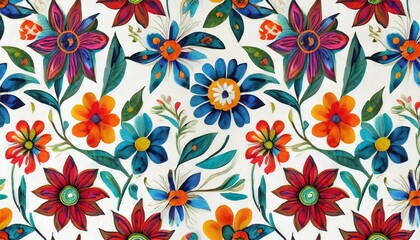 Canvas Print - colorful mexican floral pattern on a white background