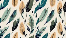 Seamless Pattern With Feathers Or Abstract Leaves Abstract Plant Art Design For Print Cover Wallpaper Minimal And Natural Wall Art