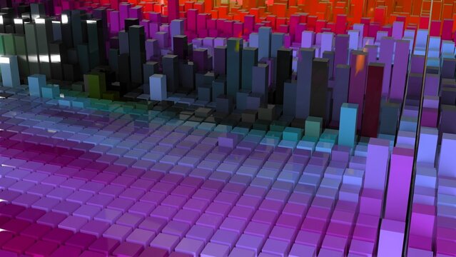 Geometrie - farbige Quader - Skyline - Architektur, Perspektive, Flächen, Formen, Winkel, Körper, Symmetrie, Rendering
