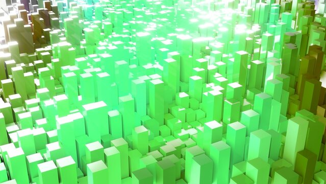 Geometrie - grüne Quader - Skyline - Architektur, Perspektive, Flächen, Formen, Winkel, Körper, Symmetrie, Rendering