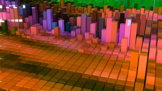 Geometrie - farbige Quader - Skyline - Architektur, Perspektive, Flächen, Formen, Winkel, Körper, Symmetrie, Rendering