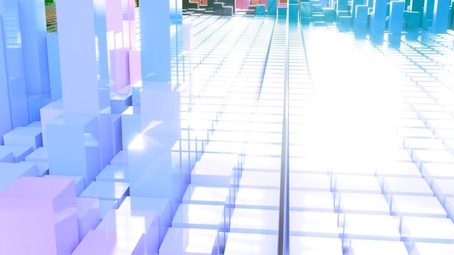 Geometrie - hellblaue Quader - Skyline - Architektur, Perspektive, Flächen, Formen, Winkel, Körper, Symmetrie, Rendering