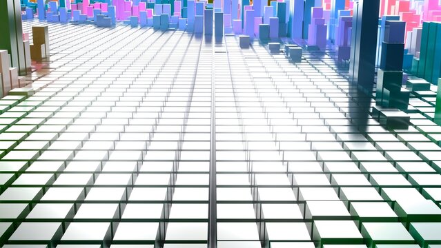Geometrie - grüne Quader - Skyline - Architektur, Hochhäuser,  Perspektive, Flächen, Formen, Winkel, Kontrast, Körper, Symmetrie, Rendering