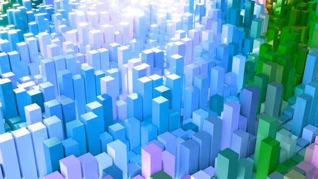 Geometrie - hellblaue pinke Quader - Skyline - Architektur, Perspektive, Flächen, Formen, Winkel, Körper, Symmetrie, Rendering