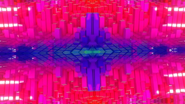 farbenfrohe symetrische Geometrie - farbige Quader, Fraktale, Perspektive, Flächen, Formen, Winkel, Körper, Symmetrie, Rendering
