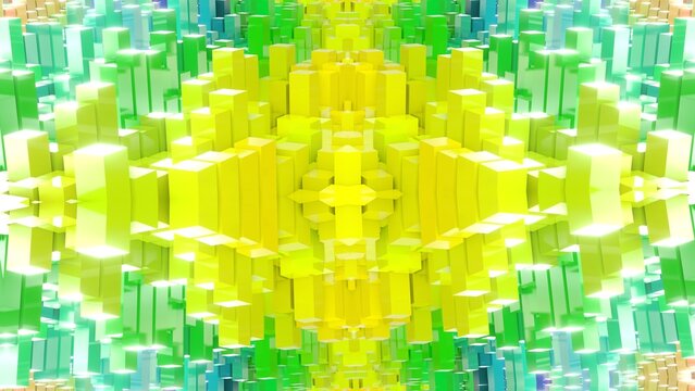 farbenfrohe symetrische Geometrie - farbige Quader, Fraktale, Perspektive, Flächen, Formen, Winkel, Körper, Symmetrie, Rendering