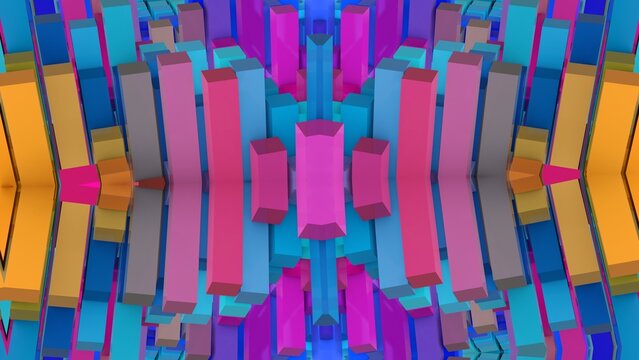 farbenfrohe symetrische Geometrie - farbige Quader, Fraktale, Perspektive, Flächen, Formen, Winkel, Körper, Symmetrie, Rendering