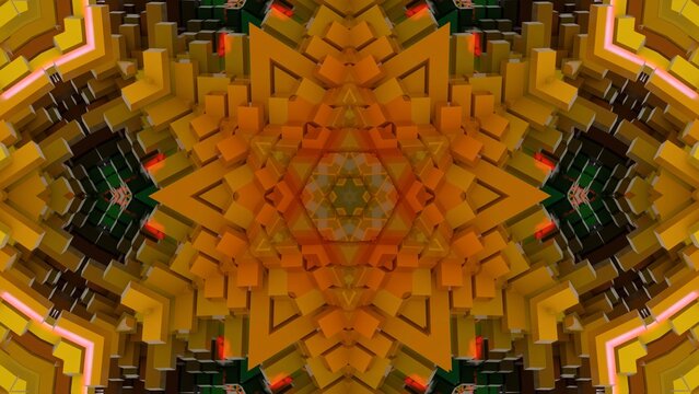 farbenfrohe symetrische Geometrie - farbige Quader, Fraktale, Perspektive, Flächen, Formen, Winkel, Körper, Symmetrie, Rendering