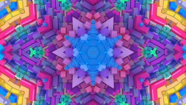 farbenfrohe symetrische Geometrie - farbige Quader, Fraktale, Perspektive, Flächen, Formen, Winkel, Körper, Symmetrie, Rendering