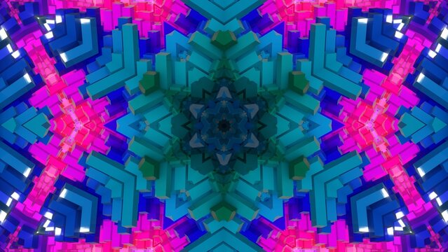 farbenfrohe symetrische Geometrie - farbige Quader, Fraktale, Perspektive, Flächen, Formen, Winkel, Körper, Symmetrie, Rendering