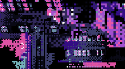 Poster - Glitched abstract background with pixel noise. Concept of bug in program or computer virus.