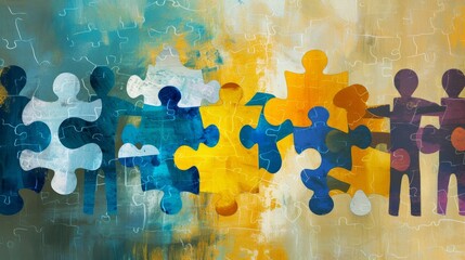 Wall Mural - Unraveling Together: Signs of Teamwork Amidst the Puzzle