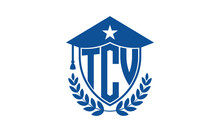 TCV Three Letter Iconic Academic Logo Design Vector Template. Monogram, Abstract, School, College, University, Graduation Cap Symbol Logo, Shield, Model, Institute, Educational, Coaching Canter, Tech