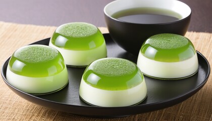 Wall Mural - Modern Flat Style Vector Design of Japanese Green Tea Jelly Dessert