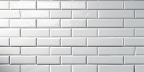  White light brick subway tiles wall texture wide background banner panorama, Generative AI
