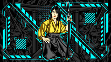 Wall Mural - samurai girl vector illustration for your print