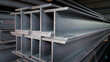© thongdee - Metal forming steel beams at the metal products warehouse, H-beam steel and Wi-Frank steel. For large structures or building columns, focus only on the raw materials used in building construction.
