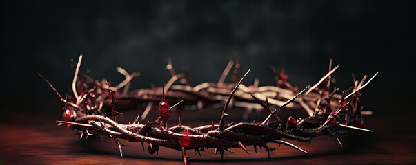 Wall Mural - Passion Of Jesus Christ, Crown Of Thorns On black Background.