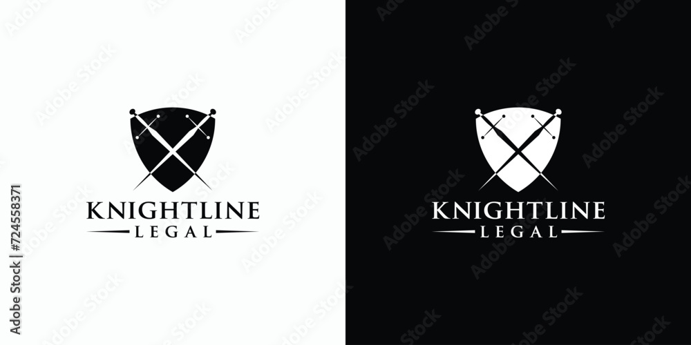Vector logo design illustration of two crossed swords with a shield ...