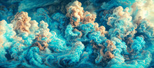 Abstract Twilight Fantasy Of Sky Blue Clouds Panoramic Background.