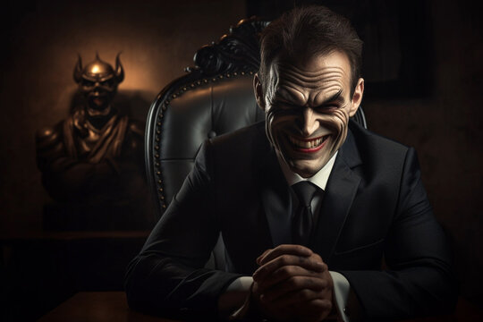 Evil businessman portrait with evil smile