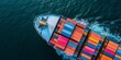 © Tadeusz - Navigating the Deep: Ocean Liner with Rainbow Containers Aerial View