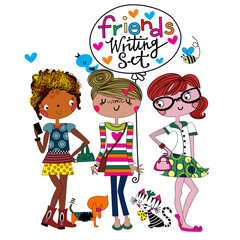 Wall Mural -  fashion girls friends withing set print 