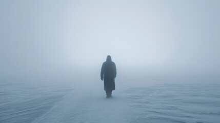 Sticker - A person walking in the snow on a foggy day, AI