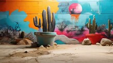 Cactus Wall Graffiti Art