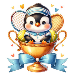 Wall Mural - cute penguin playing tennis