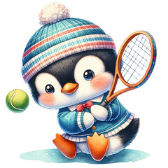 Wall Mural - cute penguin playing tennis