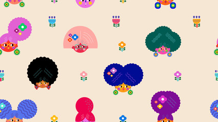 Poster - Seamless pattern with women. Pattern with various women characters. Vector bright colourful pattern with women and girls for holiday Women's day. Characters design for 8th march, women's day.