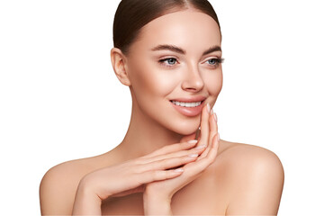 Wall Mural - portrait beautiful young woman with clean fresh skin. model with healthy skin, close up portrait. co