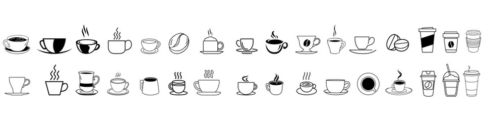 Wall Mural - Coffee icon vector set. Hot drink illustration sign collection. Coffee house symbol. Coffee machine logo.