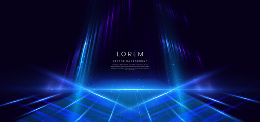 Poster - Abstract technology futuristic glowing lines neon blue light ray on dark blue background with lighting square effect.