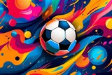 Abstract background with vibrant colors and soccer motifs. Generative AI