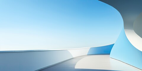 Sticker - Modern curved building space with light and shadow under blue sky.